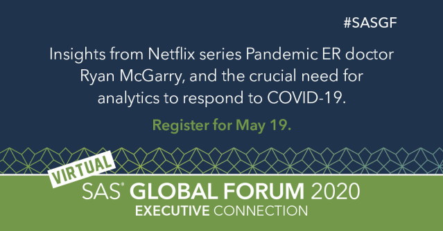 Tapan_Patel's tweet photo. Join us live on May 19 for #SAS Global Forum Virtual Event: Executive Connection to hear from co-creator and executive producer of @netflix's Pandemic Dr. Ryan McGarry. #SASGF #AI #datamanagement #analytics #dataviz https://t.co/UkqFvynSBP https://t.co/tZru7QCC5Y