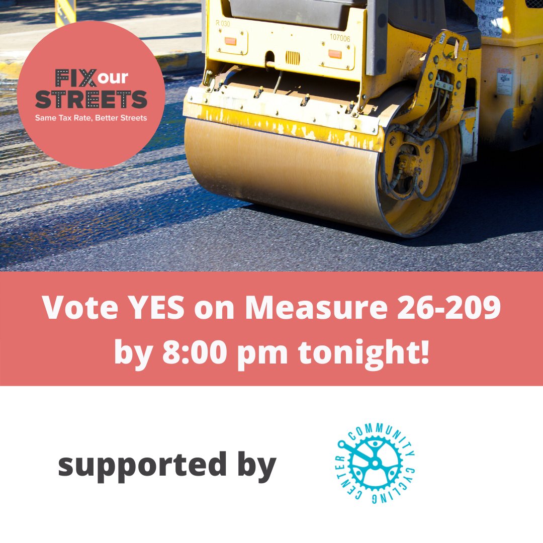 Thank you@CommCyclingCtr for supporting #FixPDXStreets! The Oregonian endorsement phrased it best, “Investing in infrastructure that helps limit crashes, encourages alternatives to driving and fixes known safety problems helps drivers and non-drivers alike.” Vote YES!