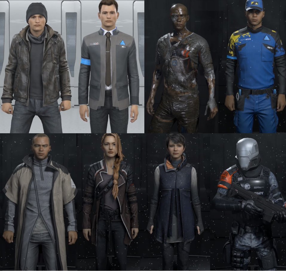 POPGOESdev's tweet photo. I've noticed Detroit Become Human getting a bit of a resurgence in popularity recently. Just wanted to add to the discussion...

The outfits in this game POP OFF. I WISH people dress like this in the future (aside from the broken Markus... that one's just cool lol) https://t.co/ECXfWG1WbR