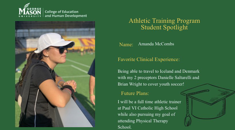 MasonMSAT's tweet photo. Congratulations to #MasonATEP Class of 2020 grad, Amanda McCombs! #Classof2020 #athletictraining #MasonNation #ChooseMason https://t.co/vhOMh4NHuP