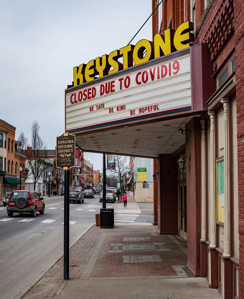 BCRAC's Sayre Theatre + Keystone Theatre – Towanda, PA @BradCoArts has kept the Sayre’s marquee lit as a beacon of hope during this crisis, while the Keystone’s has been used to commemorate graduation and other community milestones.Support:  https://www.bcrac.org/donate/  Ed Boardman