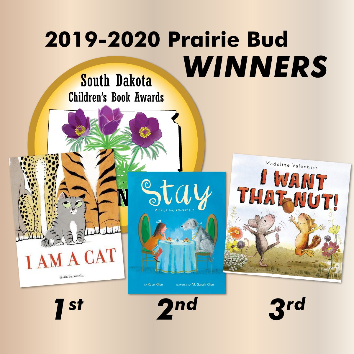 LibrarySD's tweet photo. Congrats to the SD Children's Book Awards: #PrairieBud Winners!
1st: I Am a Cat by @GaliaBernstein
2nd: Stay by @kateklise
3rd: I Want that Nut! by @illustrated_gal
#SDSummerReading2020 https://t.co/ODuR9Ccw7n