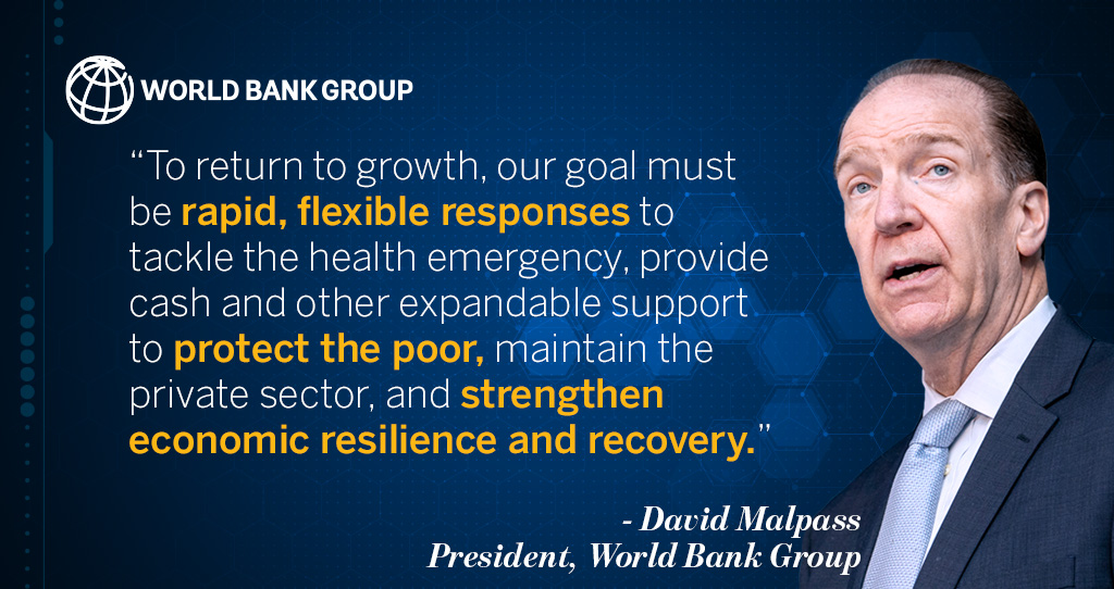 The current #COVID19 crisis could erase recent progress made in poverty alleviation. @DavidMalpassWBG lays out <a href="/WorldBank/">World Bank</a>’s plan to help countries get on the path to economic resilience and recovery: wrld.bg/syza50zKypV