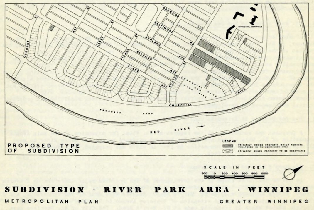 j_thorsteinson's tweet photo. ICYI - ca. 1947, the southern bit of #Winnipeg's Riverview neighbourhood (formerly River Park) was planned to have its streets laid out in the #Radburn style a la Wildwood &amp; Norwood https://t.co/pvhRlOCbZm