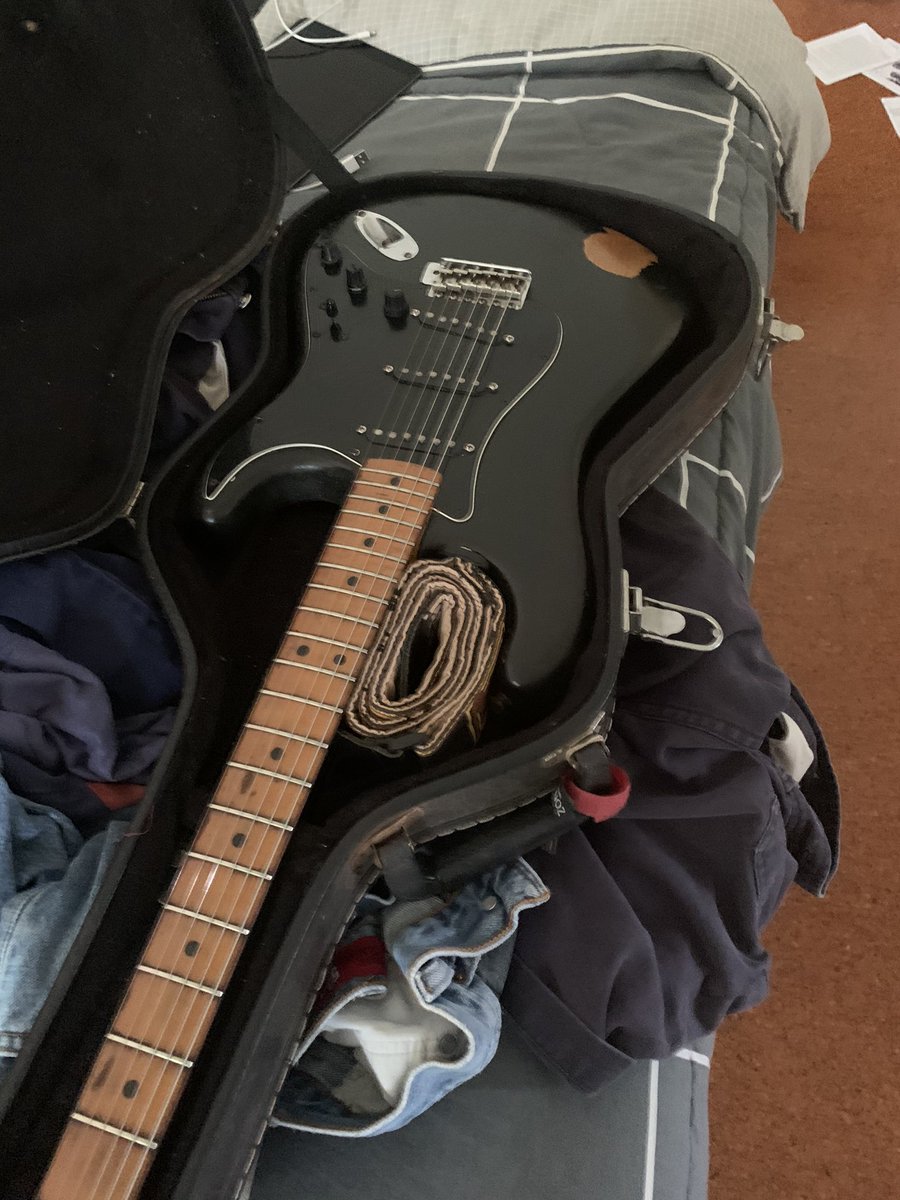 GerhardtPearson's tweet photo. This black beauty is my first lay-buy on a meagre $57 week wage a year after I finished  high school. After many smoke filled nights and rough roads, this pal still cooks pure fender tones.  #musician #fender @blackimage_band https://t.co/TbRXSqfupR