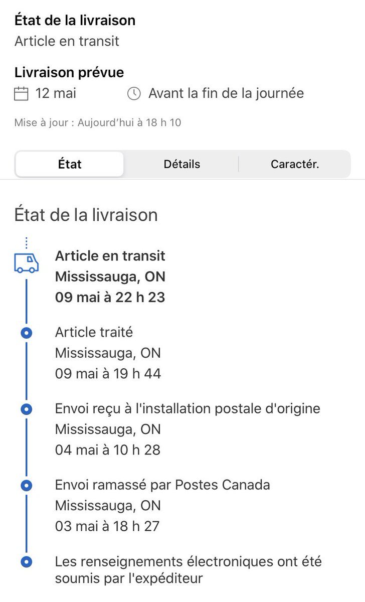 hbourgoin's tweet photo. Sérieusement, @postescanada ? Le colis n’a pas bougé depuis 10 jours. Je comprends qu’il y a des délais, mais... @postes_aide https://t.co/mUhP49R2dB