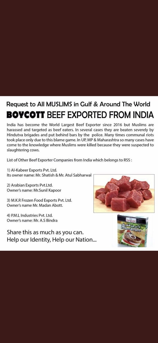 Bust_Hate's tweet photo. @MJALSHRIKA 👆 Beefban shd be done by @GCCSG @uaegov @HHShkMohd @MohamedBinZayed @KingSalman @GCOQatar @qatar @MOH_Bahrain
Ver Muslims r killed on pretext of eating beef?
@InsideArabia @arabnews @gulf_news @AbdulHamidAhmad @The_NewArab
@MojKsa_EN #Islamophobia_In_India 👇 https://t.co/evCPBf7Cdq
