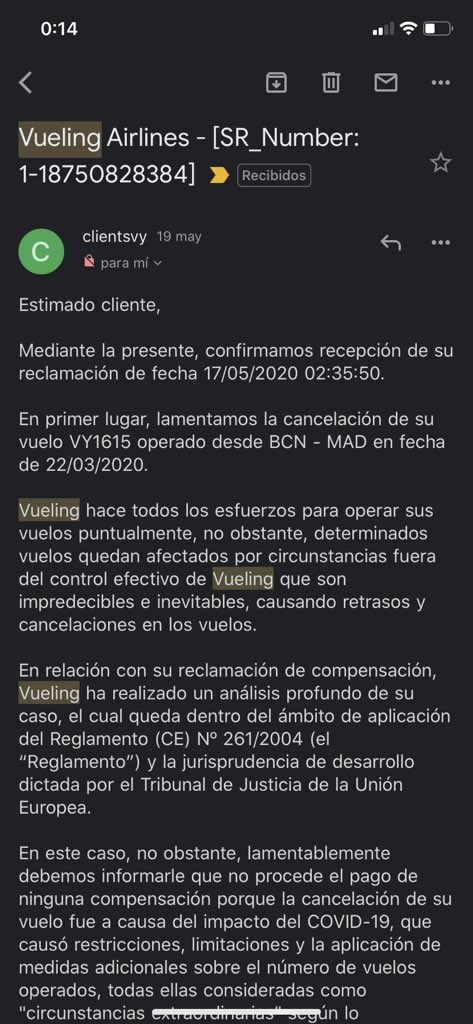 Aymon_PH's tweet photo. @vueling En reserva ida-vuelta MAD-BCN canceláis la vuelta por crisis coronavirus y una vez tramitada la solicitud de reembolso de ambos (cómo voy a ir si no puedo volver?) os negáis a devolver dinero o voucher. @vueling @consumidores @Iberia https://t.co/UHwbhCH57X
