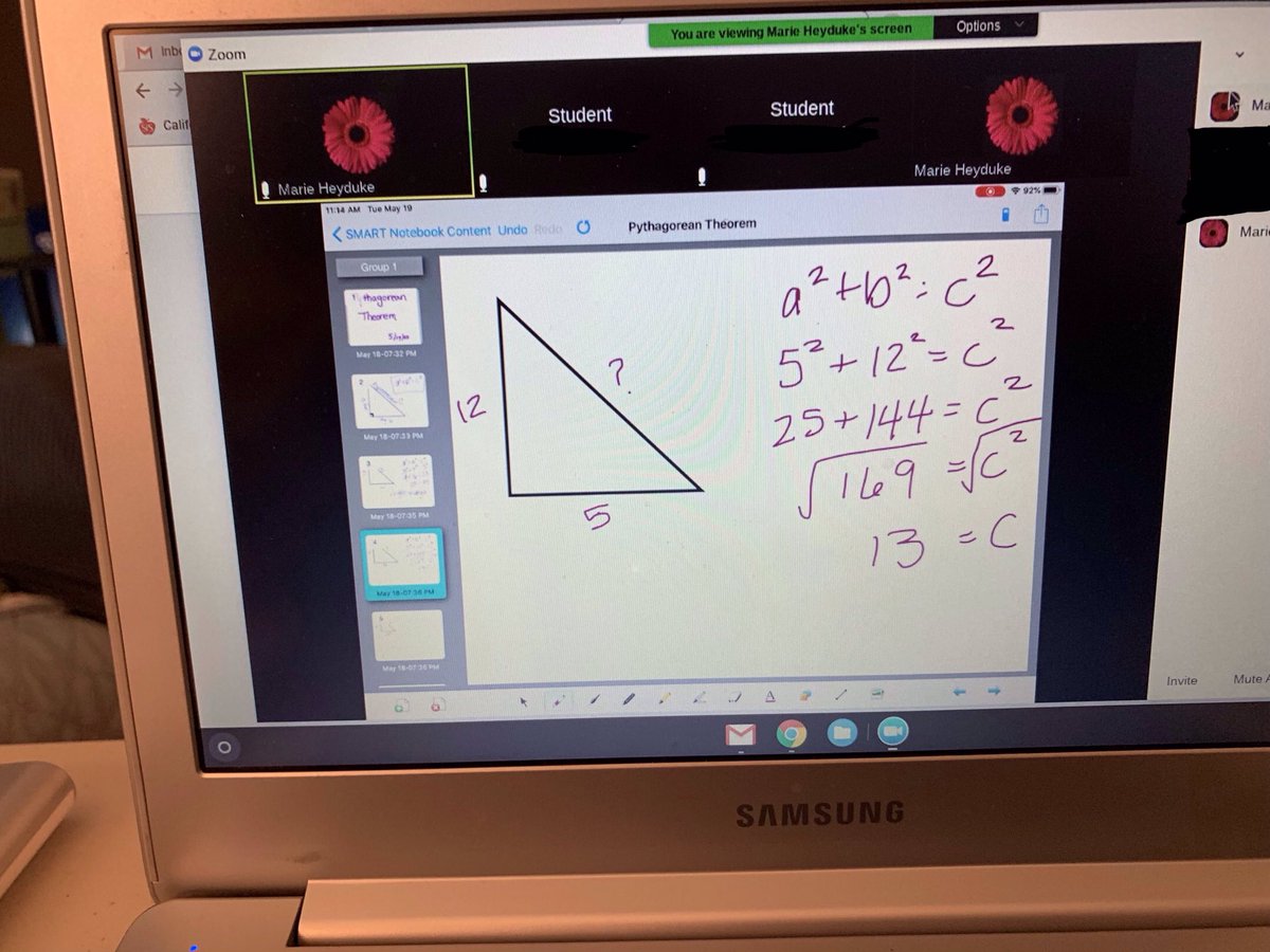 MsHeyduke's tweet photo. Pythagorean Theorem lesson this morning in 8th grade 😀 #geometry #8thgrademath #CalifonStrong https://t.co/qRxPN9GA6a