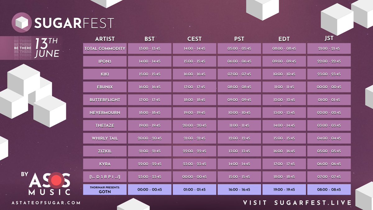 AStateOfSugar's tweet photo. We're finally able to present the #SugarFest roster, full of amazing people to tingle your tastebuds for this super-tastic event! 🍧

Join it:
👉 https://t.co/0w3WODHFph
👉 https://t.co/geYtHT8eDv
Be there on the 13th, June for an all-day #onlineevent full of fun &amp; good #music! https://t.co/ClfpYgmo98