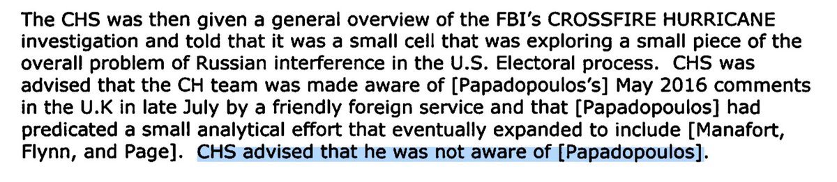 The IG report (buried in little noticed footnote 250) CONFIRMS the Ignatius Jan 2018 column. According to notes from the Rome meeting (taken by "Case Agent 2"), Steele told the FBI that "he was not aware of" Papadopoulos