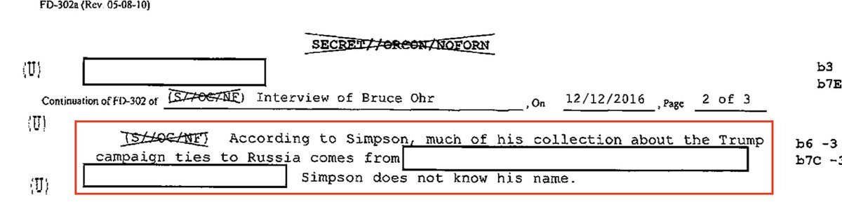 DOJ official (and unofficial Steele intermediary) Bruce Ohr told the FBI that Glenn Simpson of Fusion GPS said "much of the collection" on Trump and Russia came from P1/Millian (and he was “central” according to the IG report).