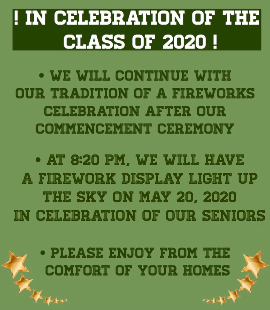 Congratulations class of 2020! Enjoy the show tomorrow!