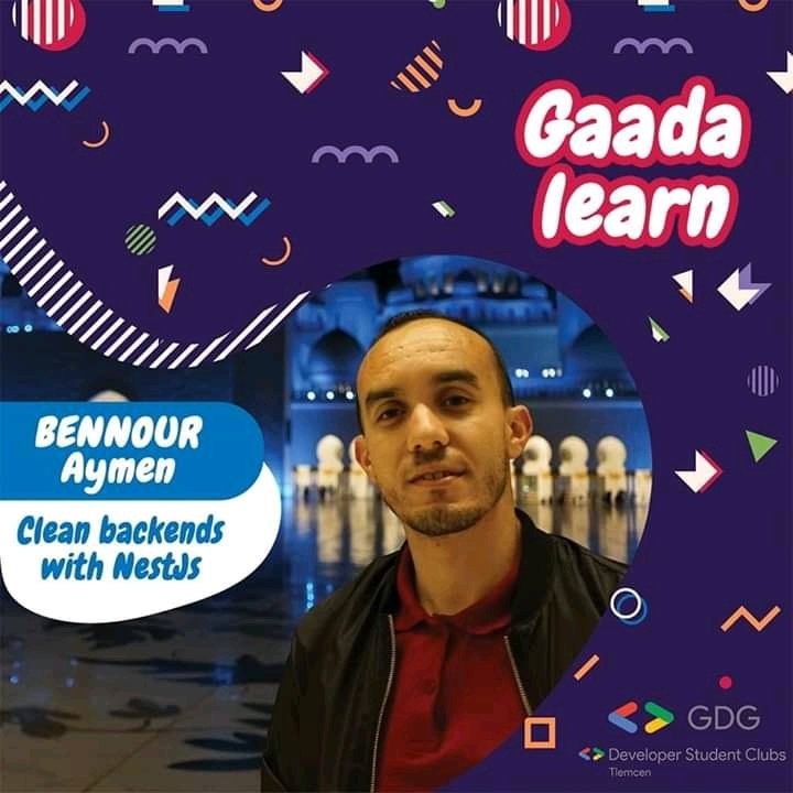 Our third session will be about  : 
~Clean Backends with NestJs
~by Our <a href="/aymenokay/">Aymen Bennour</a>, a software engineer at TransfoNum &amp; <a href="/GDGTlm/">GDG Tlemcen</a> organizer.

-So join the live this Friday at 10pm🇩🇿⏰ on GDG Tlemcen's Facebook page.