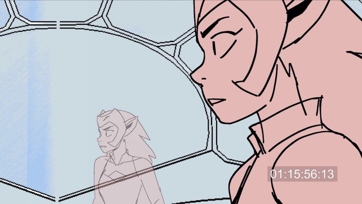  #SheRaSpoilers First up: Corridors! This scene wasn't originally in the script - I remember talking with Noelle, and we agreed Catra needed a beat where we see her definitively make up her mind to do the right thing and save Glimmer. So I pitched this, and we kept it!