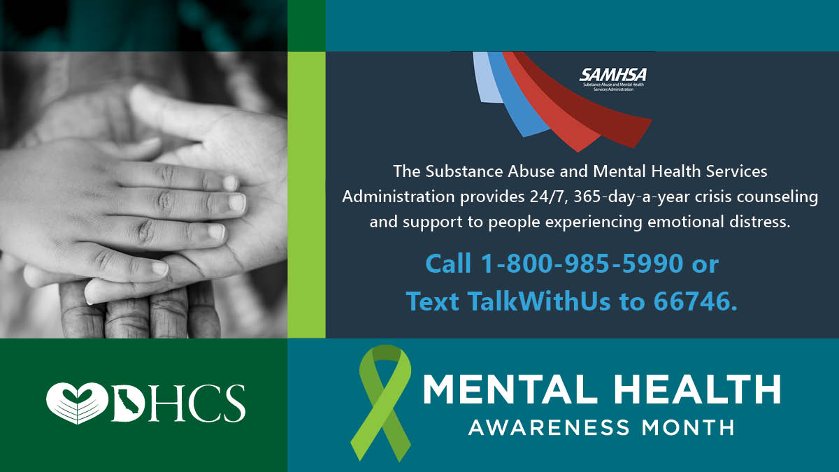 DHCS_CA's tweet photo. The #SAMHSA Disaster Distress Helpline, 1-800-985-5990, provides 24/7, 365-day-a-year crisis counseling, and support to people experiencing emotional distress related to natural or human-caused disasters. Learn more: https://t.co/QzzbyTi1fQ. #CaliforniaStrong #DHCSatWork https://t.co/5hUN2tKZLD