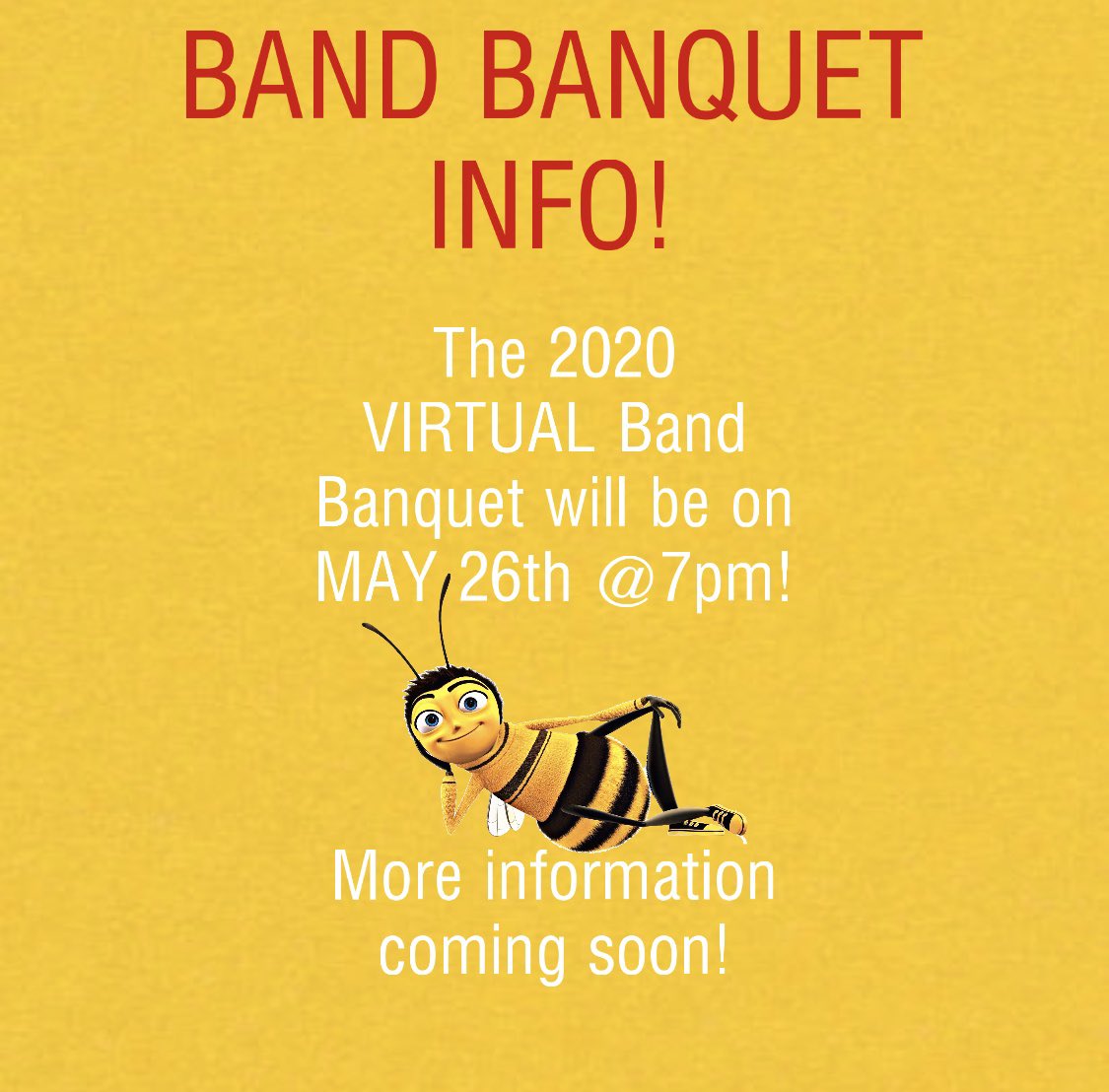 BBHHSBand's tweet photo. The VIRTUAL Band Banquet will be on May 26th at 7pm!  More information soon! https://t.co/6tkP4TdO6L