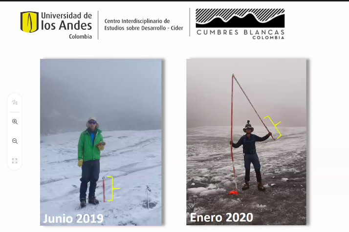 NatiCurrea's tweet photo. Estoy viendo una charla que se llama #DespedidaGlaciares En COL hay 6 glaciares tropicales pequeños y muy sensibles que se están derritiendo y no existirán en 10 años: Serra Nevada, Cocuy, y 4 volcanes nevados. La 3ra y 4ta foto es Santa Isabel. We are loosing our glaciers 😭 https://t.co/Piy3P1WPHy