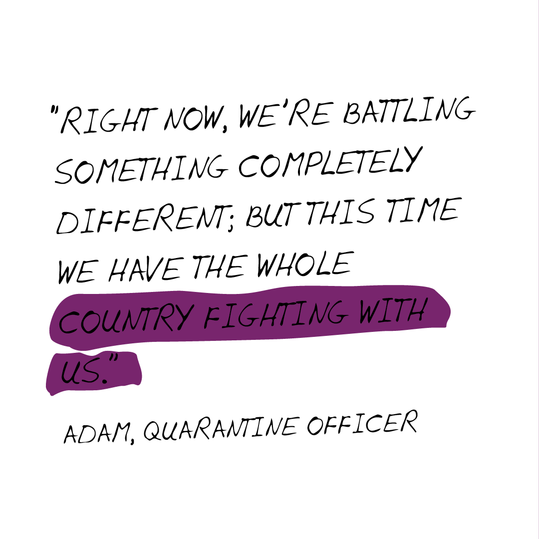 our_nz's tweet photo. Ka pai Aotearoa! As quarantine officer Adam says, the whole country has played a role in protecting us from #COVID19nz.

Find out more at https://t.co/PN5EmxkjFq 

#OurPeopleMatterNZ #lockdown #essentialworkers https://t.co/x9VW9nMnaG