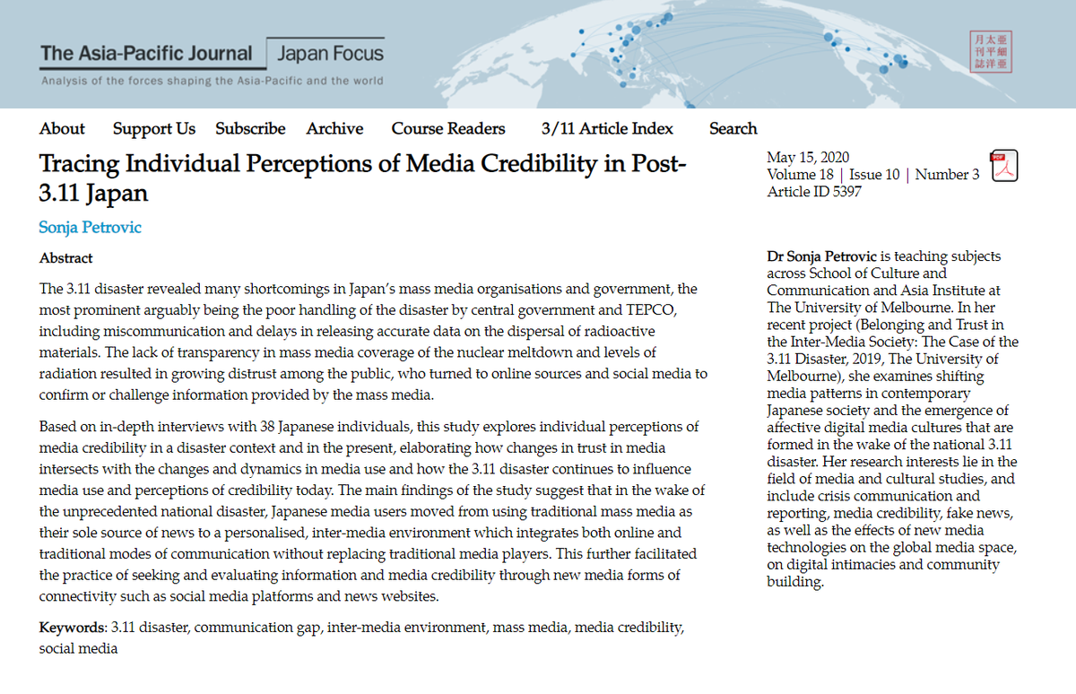 NVJSjournal's tweet photo. Today we celebrate a new publication by #NVJS alumna Sonja Petrovic. Her new article is titled "Tracing Individual Perceptions of Media Credibility in Post-3.11 Japan" and was published in @apjjf just last week.
Congratulations Sonja!
@sonjape76918100
https://t.co/yHbSur6Fnc https://t.co/y09ORZeFqB