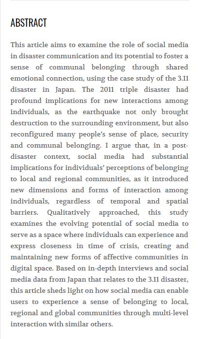 NVJSjournal's tweet photo. @apjjf @sonjape76918100 Sonja's new article complements her #NVJS11 paper, "A Sense of Communal Belonging in Digital Space: The Case of the 3.11 Disaster", which came out last year. Read, cite and share them both!
https://t.co/D4wCwPRu1Q https://t.co/pGnQmcxK49