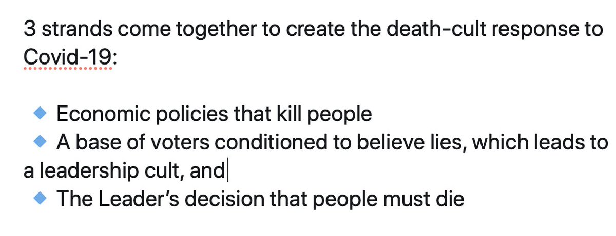 17/ When the pandemic hit, Trump had no way to deal with it. He doesn’t know how. He rejects science and experts. He hires only people who will accept the reality that he dictates. This brings us to the third part: The Leader Decides People Must die.