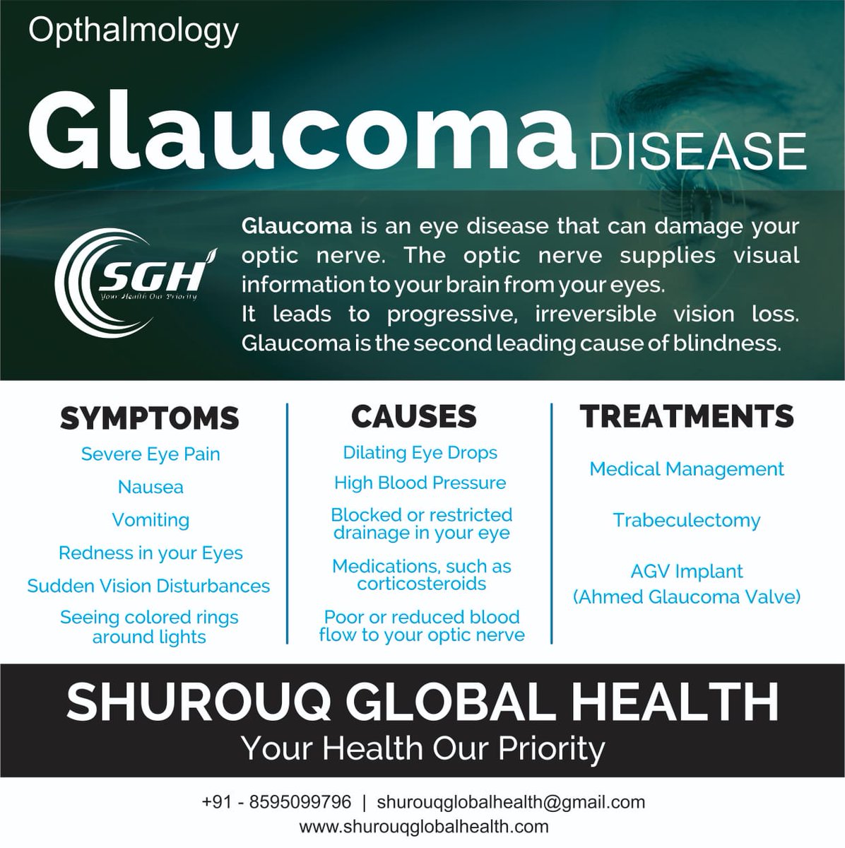 shurouqglobalh's tweet photo. Know about Glaucoma Disease. Symptoms, causes and treatment with your medical travel partner Shurouq Global Health. #glaucom #glaucomaawareness #glaucomasurgery #cause #symptoms #treatment #shurouqglobalhealth #medicaltourismindia @WHO @hassankhanhr @Atanadvi @AliFaro48662254 https://t.co/179zRZZEc4