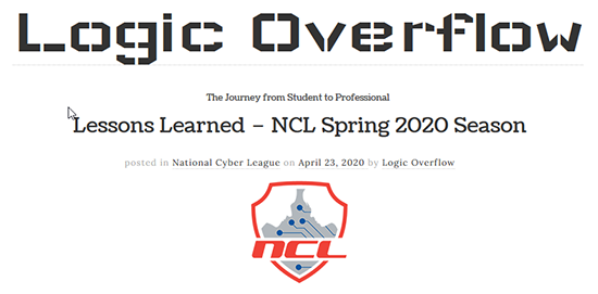 LogicOverflow's tweet photo. My experience &amp; lessons learned from participating in the NCL Spring 2020 season. Read more @ https://t.co/HarDGs04Vu  #CyberSecurity #nationalcyberleague https://t.co/6Mykxs6TwQ