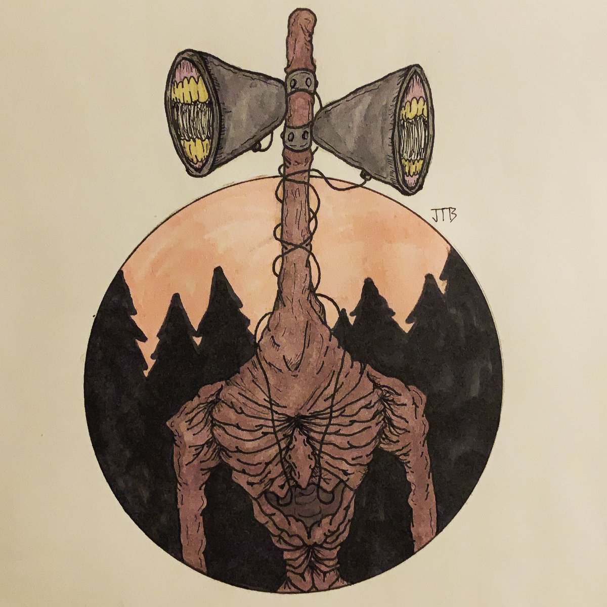 spookyinkmonstr's tweet photo. Art block = Siren Head drawing. He’s a good evil boy! Thank you @slimyswampghost for creating this mysterious ghoul! #sirenhead #horror #art https://t.co/onN6WgvDXX