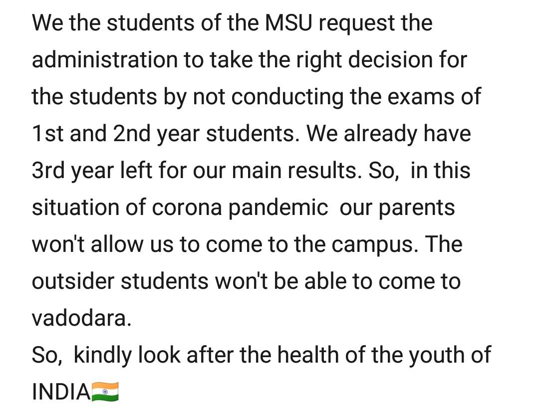 RajMahavirsinh's tweet photo. #noexammsu 
@vijayrupanibjp 
@imBhupendrasinh 
@jigar_inamdar 
@AisaMsu 
@maxgehlot
@nitinsinhbarad1 https://t.co/4DZYHJMYce