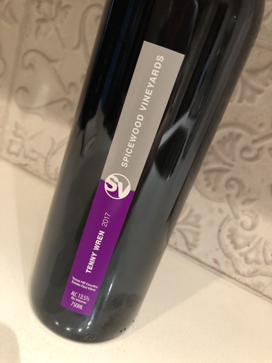 Still thirsty, so . . . Another gem with a great back story. Ron Yates began making this Spicewood cab-merlot blend to honor the birth of his daughter Tennyson Wren in 2012. About to put a 🥩 on the grill. 😋Good night, ya’ll! 🍷🍷🍷#TXWine