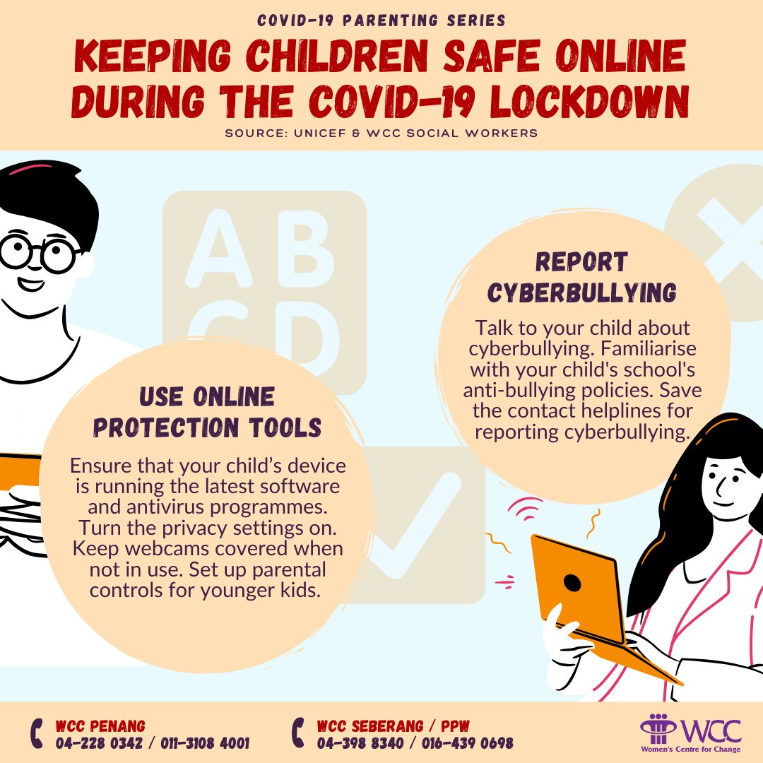 WCCPenang's tweet photo. The internet can be a complex and murky world to navigate for children. This poster by WCC social workers (with help from @UNICEF) will help you keep your kids safe online.
#KitaJagaKita #WCCIsHereToHelp #CyberSafety #Covid19 https://t.co/8XX0ggeyNF