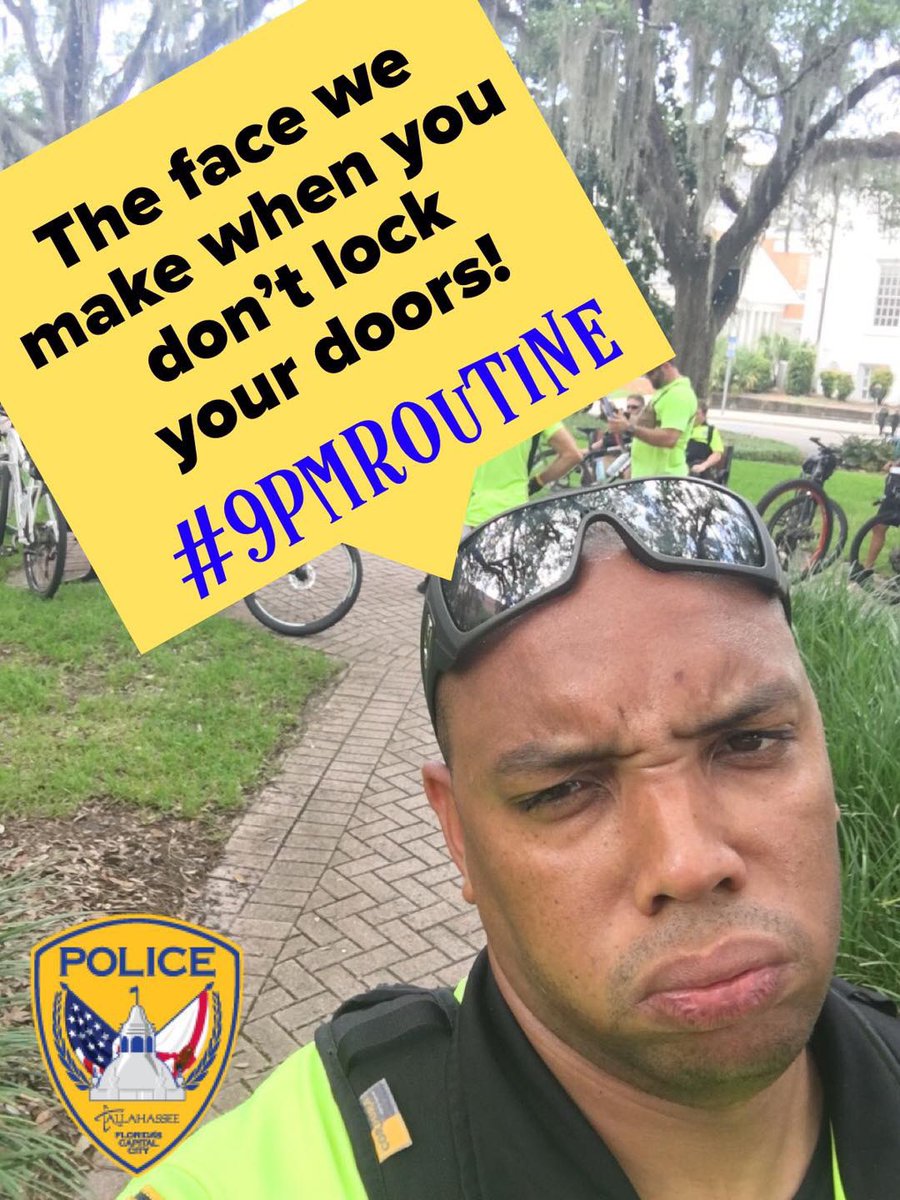 TallyPD's tweet image. We like to smile so don’t forget to do the #9PMRoutine! #lockyourdoors #removevaluables #preventcrime #preventpoutyfaces