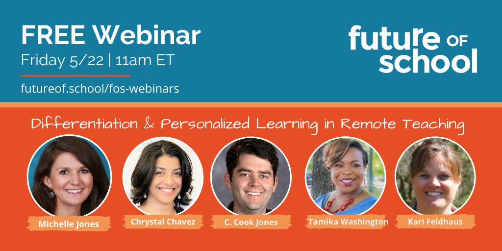 futureof_school's tweet photo. 📲Join our FREE #webinar May 22 at 11 am ET 
“Differentiation &amp; Personalized Learning in #RemoteTeaching " with

Kari Feldhaus of @Apex_LearningVS
@mestatico 
@iamTamikaL 
C. Cook Jones of @ConnectionsAcad
@MrsChavez

Sign-up 👉 https://t.co/SbKgyphzLo https://t.co/Ra4Eb37vcr