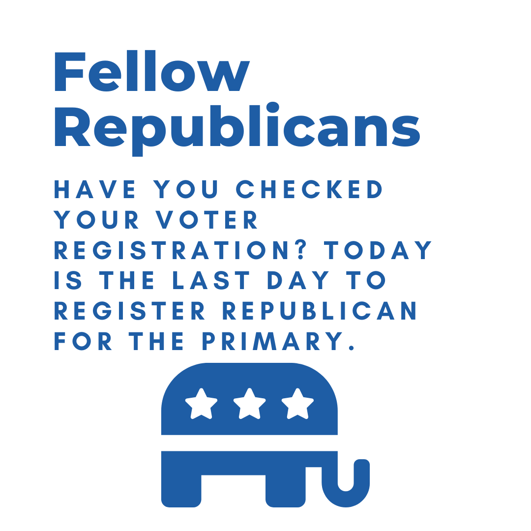 JayMcfarland's tweet photo. Fellow Republicans: Have you checked your voter registration?
Today is the last day to fix it.
Double check your #utGOP registration by going to https://t.co/ptUm2lvoqa
#utpol #jaymacpack #jaymac2020 #mcfarland2020 #gop #ut04 #ut4 https://t.co/M6Od85BsE5