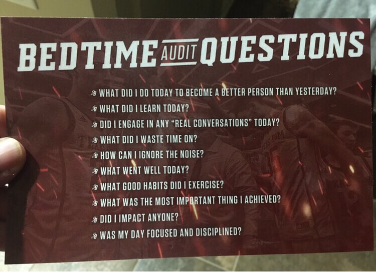 CoachBobStarkey's tweet photo. Do you have a bedtime routine? #MuhammaAli had a simple but profound question he would ask. @TeamCoachBuzz has a #BedtimeAudit. How are you reviewing your day? https://t.co/YqAmowCL2s