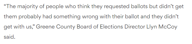 I found a news report of late absentee ballot requests in Greene, but this issue is over 4K ballots arriving one day late. Probably worth the time of an Ohio reporter to look into what happened  https://www.daytondailynews.com/news/local/local-voters-didn-get-requested-ballots-changes-called-for-november/tfn0q4MUbxoHEAVNrXY2nL/