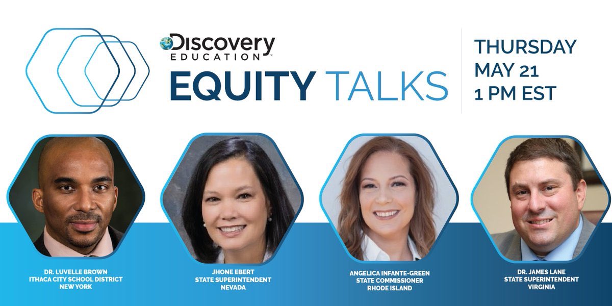 DrJaimeAquino's tweet photo. Don’t miss this great conversation about equity &amp; excellence  in the wake of school closures with these 3 state leaders and equity warriors.  
Nevada's @NVSupt, Rhode Island’s @AInfanteGreen, Virginia’s @DrJamesLane @luvelleb @DiscoveryEd #EquityTalks  https://t.co/ugUdOWbqVZ. https://t.co/DeIe0WXgii