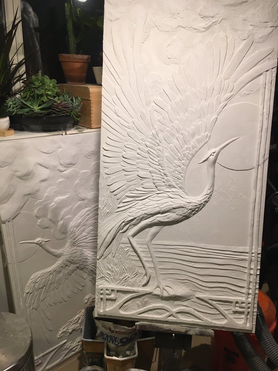 MichelePeraino's tweet photo. In this time of uncertainty, we should create! One more day of refinement, & the 2nd panel will be finished. I will start painting and #guilding the 1st panel, now that it has cured. #ArtistOnTwitter #artshare #ARTSHARE #drywallart #sculptor #sheetrockart #QuarantineLife #artist https://t.co/Ql8f9fwcIm
