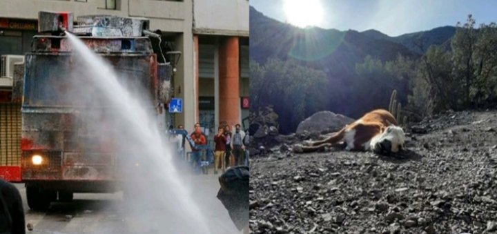 PanketaCc's tweet photo. Más de #7millones de litros de #aguapotable utilizaron los Carabineros chilenos para disparar chorros de agua contra los manifestantes en los últimos meses.  #Petorca aun espera 100 litros minimos para sus Habitantes prioridades es Reprimir 
No sobrevivir #Covid_19 
@gblumel 🚱 https://t.co/8T9rBI1uWP