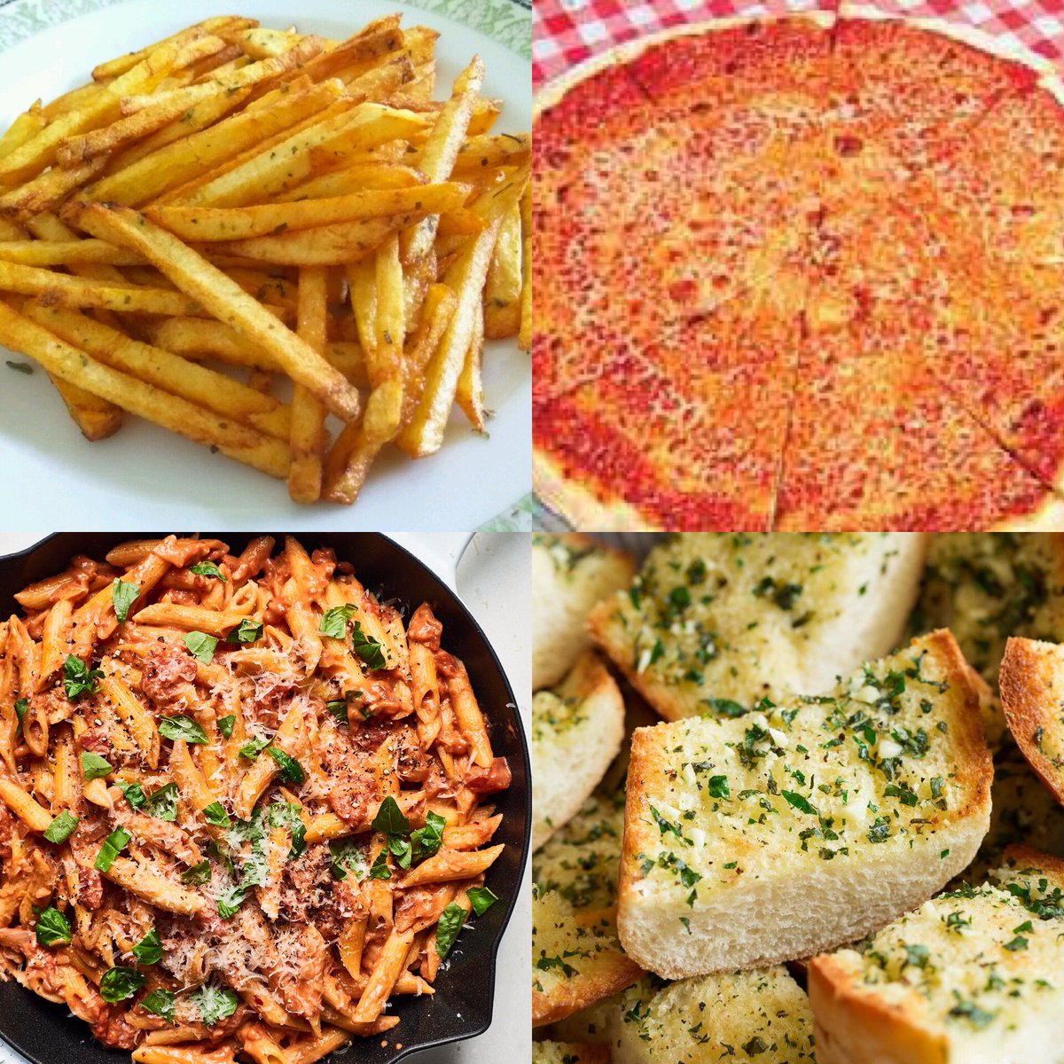 Pasta, french fries, pizza, bread. 

One has to go away forever. Pick.