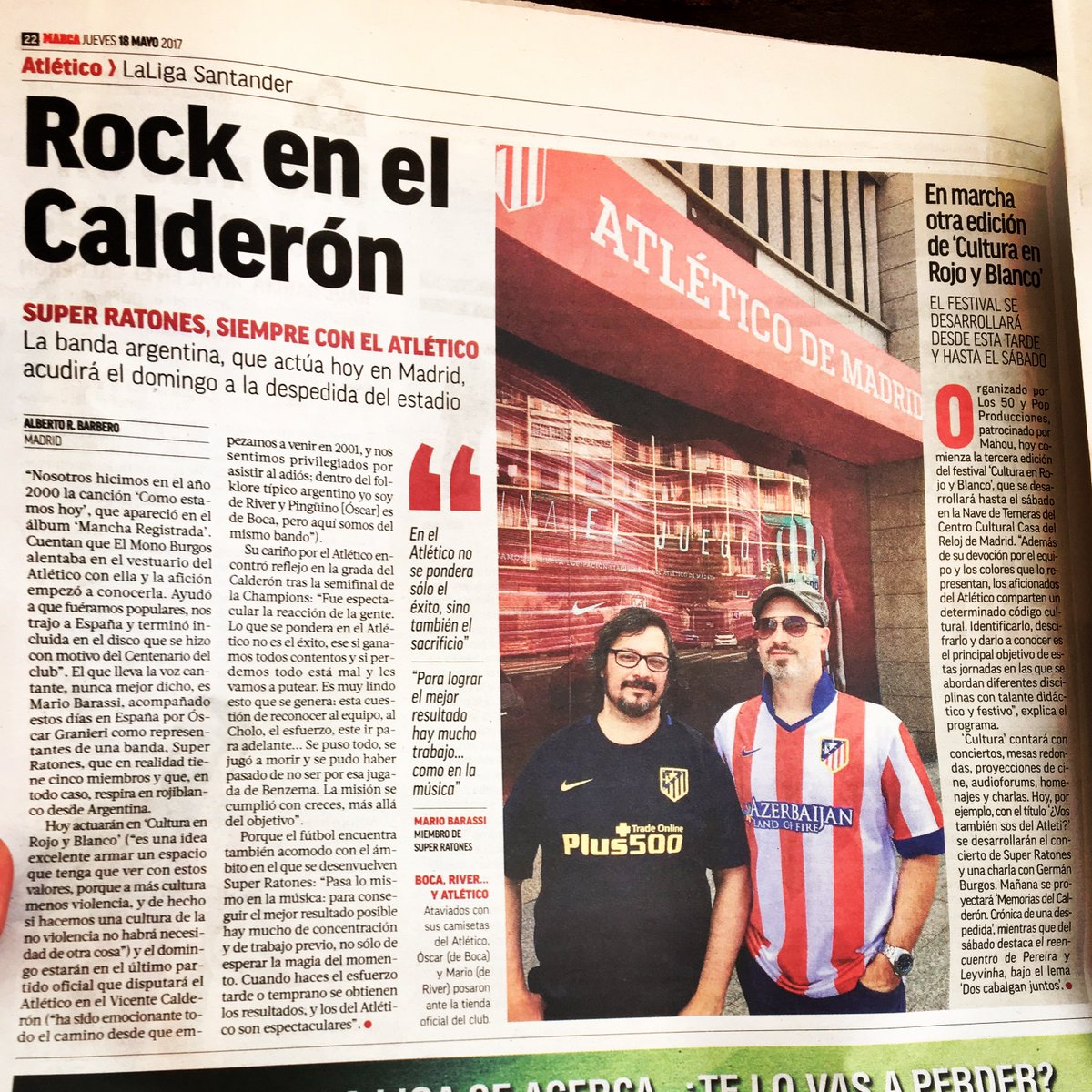 superatones's tweet photo. Hace unos años, hicimos unas fotos para @marca en el estadio #VicenteCalderón, casa de nuestro querido @atleti
De gira por #España tocamos, una vez más, en el festival @EnRojoBlanco junto a @Panchovarona y otros artistas colchoneros #MuchoAtleti
@tenoriopop @lukahboo https://t.co/YTmXfuY7Rv