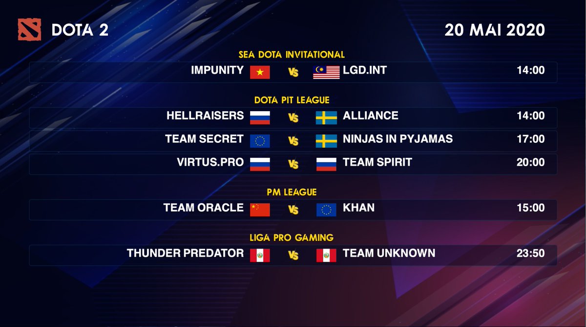 IMP_DOTA2's tweet photo. Programme Dota 2 du 20 mai 2020👇 https://t.co/fekFy6HGM7