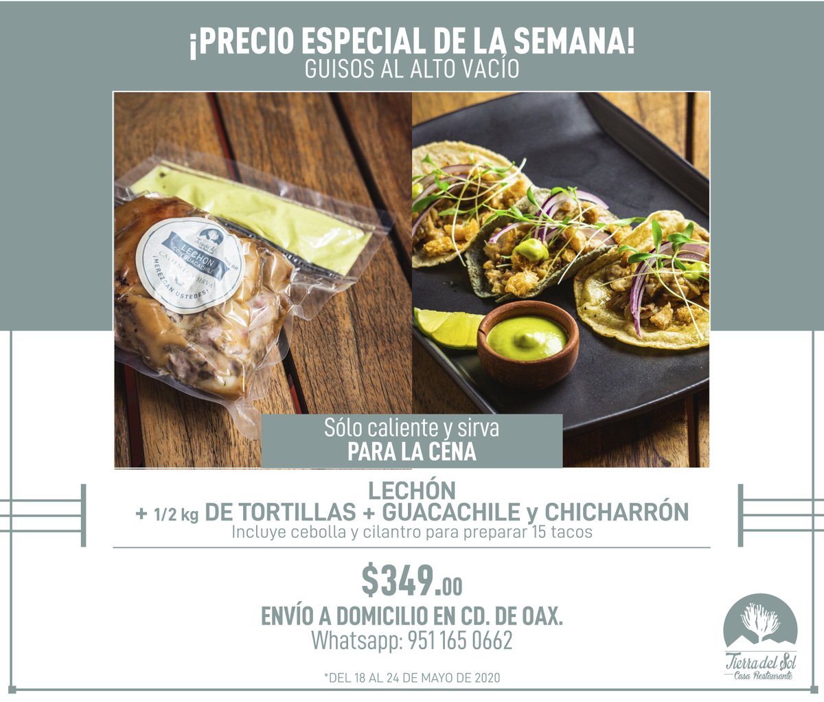 Hicimos tres paquetes a precio especial para que tengan nuestro sazón siempre a la mano, todo listo para calentar y servir ¡Ordenen desde las 9:00 am!

📦 Entregamos a domicilio en menos de una hora en la ciudad de #Oaxaca

Pidan el menú y ordenen aquí: ow.ly/3wdK50zHX75