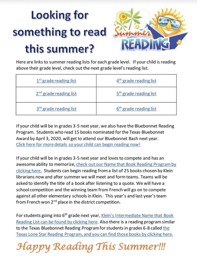 Summer is almost here!  Be sure to check out this Summer Reasing list I created for some great reading suggestions!
 drive.google.com/file/d/1MZ_uY9…