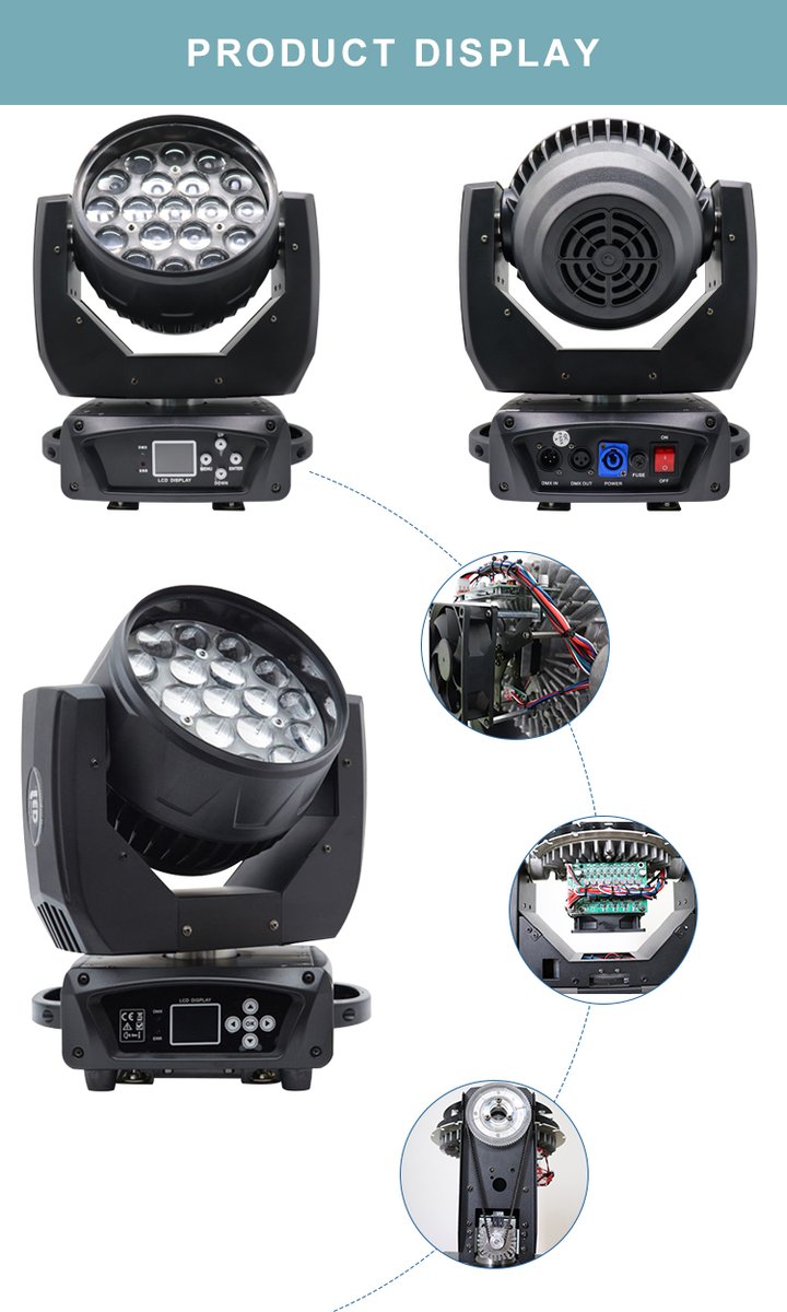 sanrise_led's tweet image. 19pcs 12w 4in1 LED zoom moving head. #colorfullight #ledzoommovingheadlight #ledmovingheadlight #stagelight