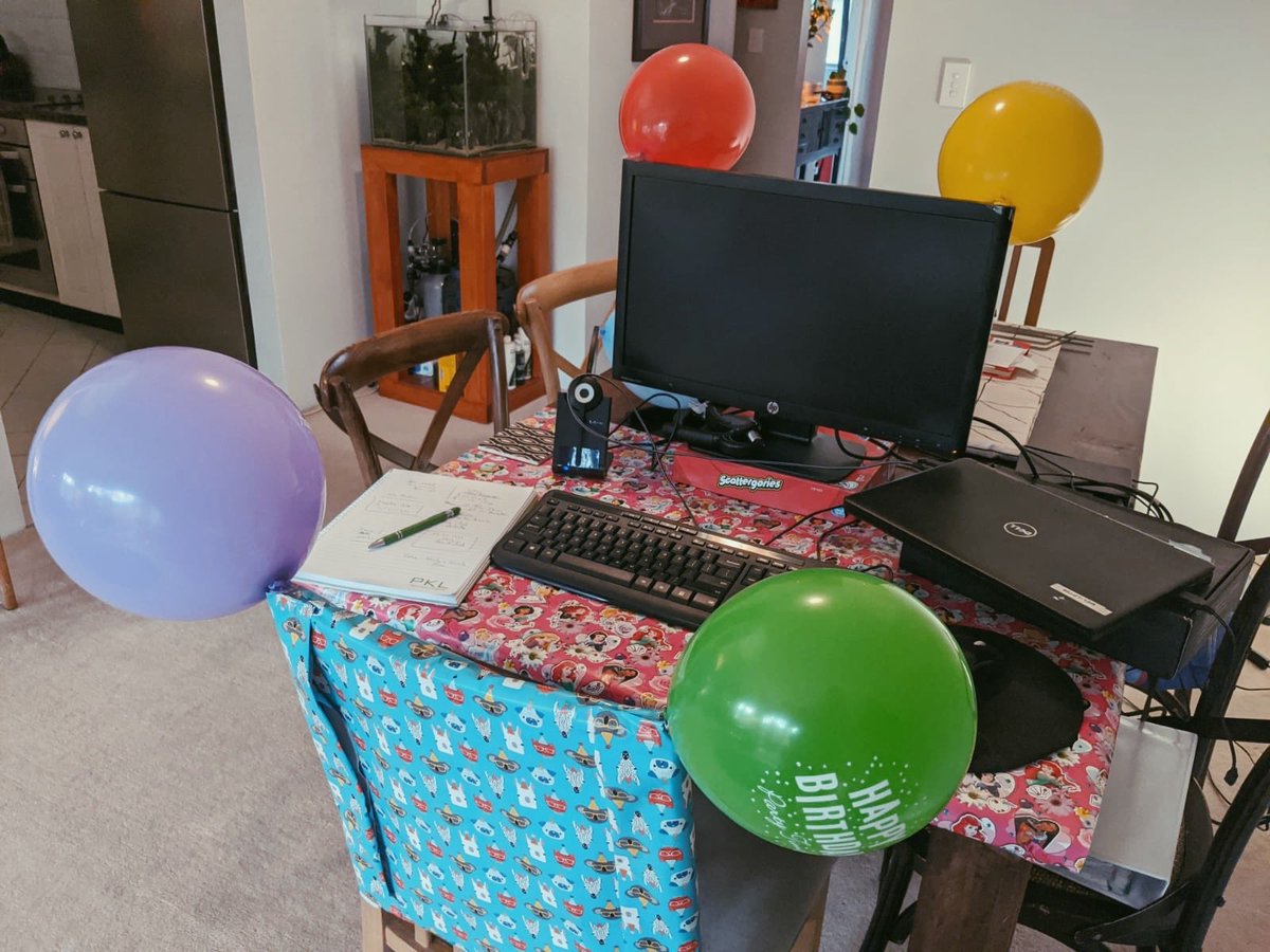 PKLRecruitment's tweet photo. Happy Birthday to our amazing Office Manager Angus!! - Check out Angus’ bday WFH station, created by his partner! 😂 We’re all missing the team very much especially when we can’t celebrate bdays in person! #wfhstation #wfhbirthday #stayconnected #team #zoomparty https://t.co/kdLOc5Iman