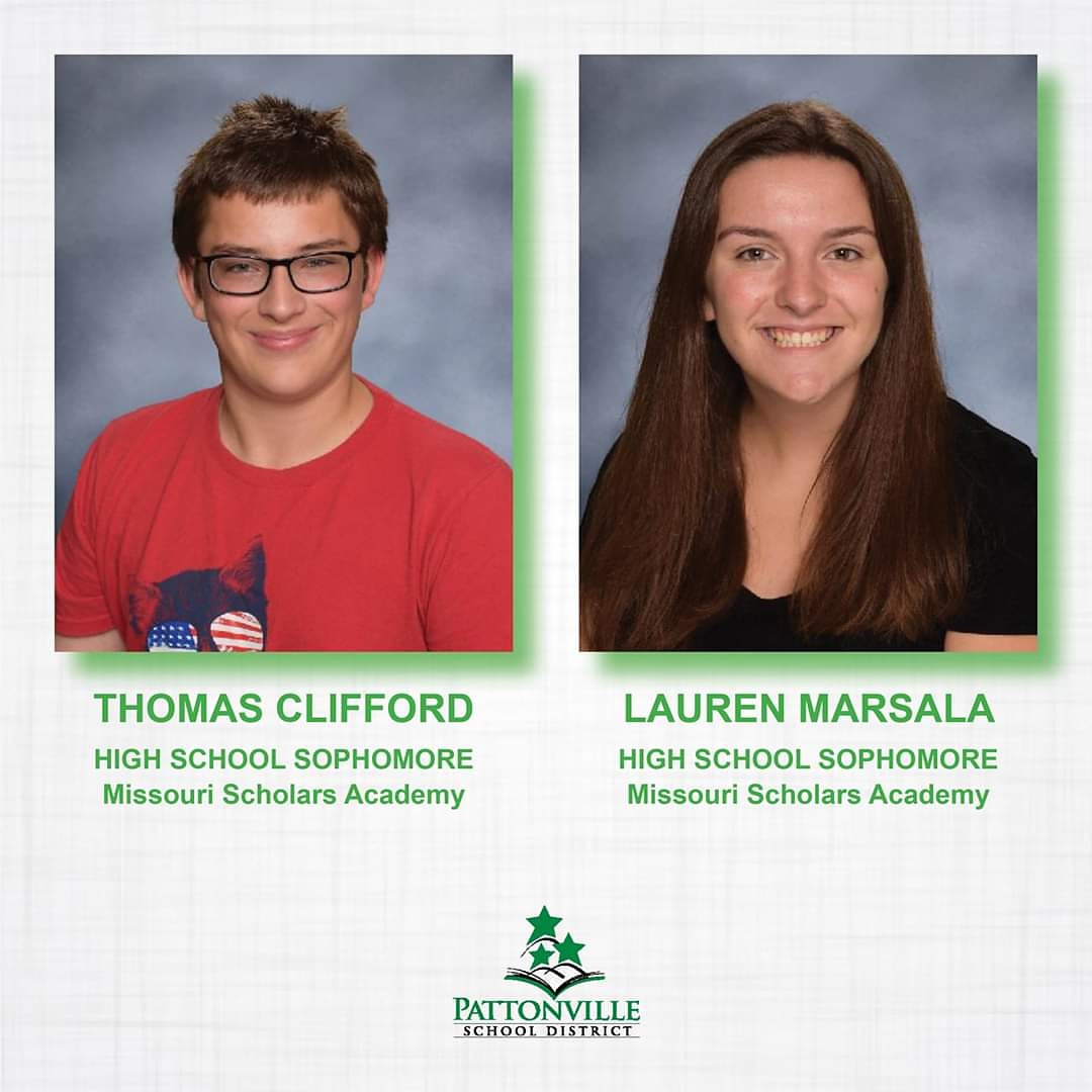 PHS_LAX_'s tweet photo. Two students from Pattonville High School were accepted to the Missouri Scholars Academy. They are Thomas Clifford and Lauren Marsala. The academy is a three-week academic program for Missouri's gifted students who are ready to begin their junior year in high school. #42 #PHSLAX https://t.co/xnHllT6Czp