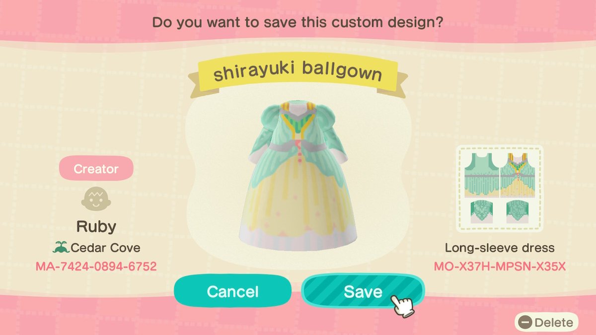 cedarcove_acnh's tweet photo. I started making #SnowWhitewiththeRedHair outfits for your cosplay dreams. I still have more to do but ables is closed. #animalcrossing #creatorid #Swwtrh #shirayuki #zen https://t.co/FmjmJq6432