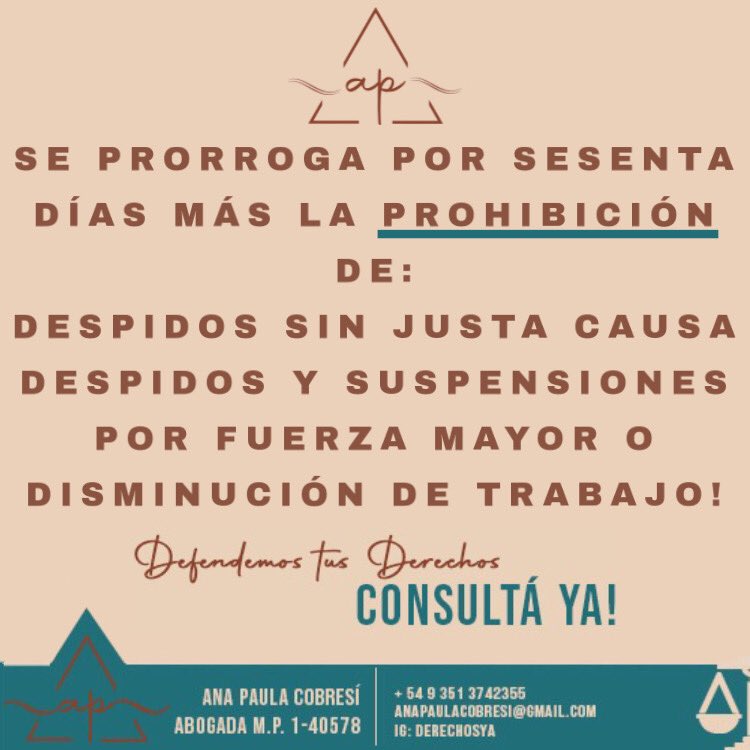 derechosya1's tweet photo. SE PRORROGA POR SESENTA DÍAS MÁS LA PROHIBICIÓN DE DESPEDIR Y SUSPENDER! #Derecho #Despido #Suspension https://t.co/ApUWw7G04N
